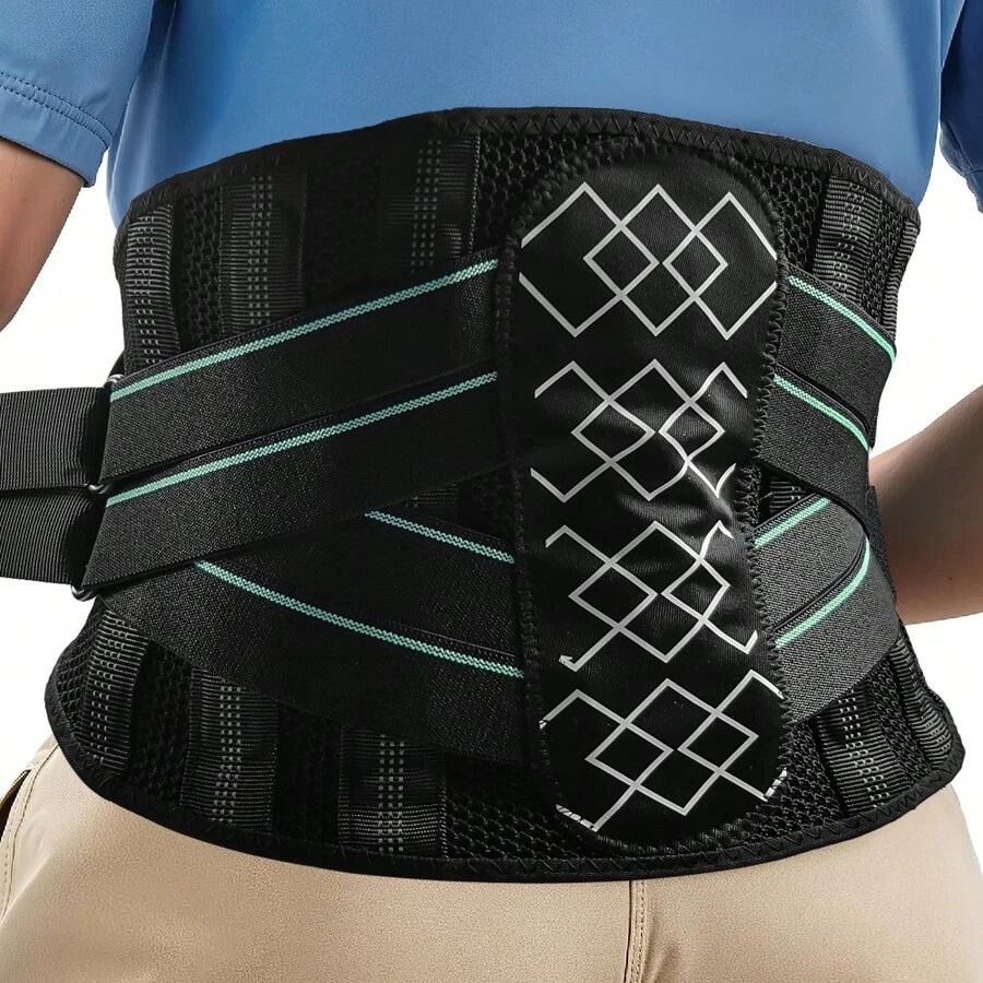 1pc Back Brace For Women Men, 7 Stays Support Brace, Adjustable Design Lumbar Support Belt - Black - View 1