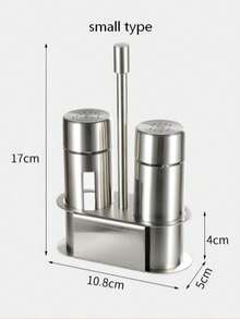 3Pcs Set Stainless Steel Salt And Pepper Shaker Set, Spice Container Set, 2 Refillable Seasoning Jars With Clear Windows And Holder, For Home Kitchen, Dining Table And Restaurant, Kitchen Accessories - Silver - View 11