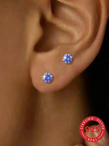 1 Pair S925 Sterling Silver Korean Ins Style Mini Single Diamond Stud Earrings For Women, Daily Casual Party Vacation Versatile Elegant Stackable Ear Hole Piercing Cartilage Studs Sweet Cute Personalized Exquisite Niche Fashion Jewelry - Diamond - View 13