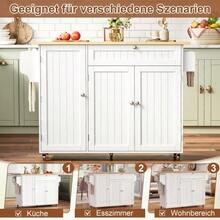 Mobile Kitchen Island With Fold-Down Worktop, Kitchen Trolley, Bar Table, With Drawer And Storage Cabinet, 3 Door Shelves, 120 * 45 (70) * 92 Cm - White - View 2