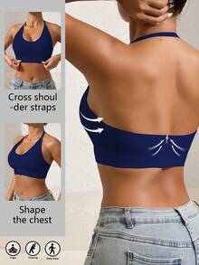 1 chiếc áo ngực thể thao nữ kiểu racerback, thoải mái cho tập thể dục, yoga và các hoạt động thể thao khác. - Xanh đậm - Xem 1