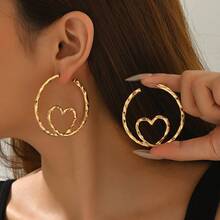 1 Pair Elegant Gold Earrings Accessories New Niche Luxury High-End Minimalist Heart-Shaped Hoop Dangle Earrings - Multicolor - View 7