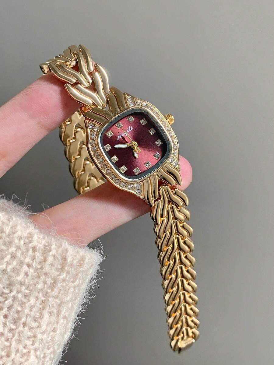 Jam Tangan Quartz Persegi Emas Wanita, Ringkas dan Cocok untuk Pemakaian Sehari-hari, Hadiah Ulang Tahun/Wisuda, Kasual dan Pesta - Emas - View 1