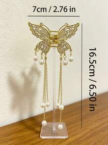 1pc Gold Hollow Butterfly Tassel Metal Hair Claw Clip, Versatile Hair Clip For Brides, Banquets And Women - Multicolor - View 2