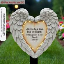 1pc 2D Flat Angel Wings Heart Garden Stake - Pointed Bottom Acrylic Outdoor Decor With Angel Wings And Heart Ornament, Suitable For Potted Plants, Farmhouse Style Vintage Landscape Accent, Easy Installation, Fit For Garden And Patio, 2D Flat Design - B - View 2
