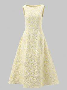 Elegante abito casual per appuntamenti, vacanze, matrimoni, romantico estivo, abito per San Valentino, abito da invitata a matrimonio per donne, abito per compleanno, abito floreale giallo - Giallo - Visualizzare 3