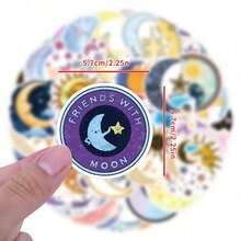 55入復古哥德幻想風太陽月亮星星雲朵表情貼紙，趣味裝飾塗鴉美學貼紙，乙烯基防水貼紙，適用於水壺、吉他、行李箱、手機、手機殼、筆電、滑板等，可作為禮物使用 - 多色6 - 查看 5