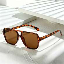 3/1pc Leopard Print Frame Eyeglasses, Fashionable Square Double Bridge Eyeglasses, Unisex Eyeglasses Suitable For Driving And Street Outfits - View 1