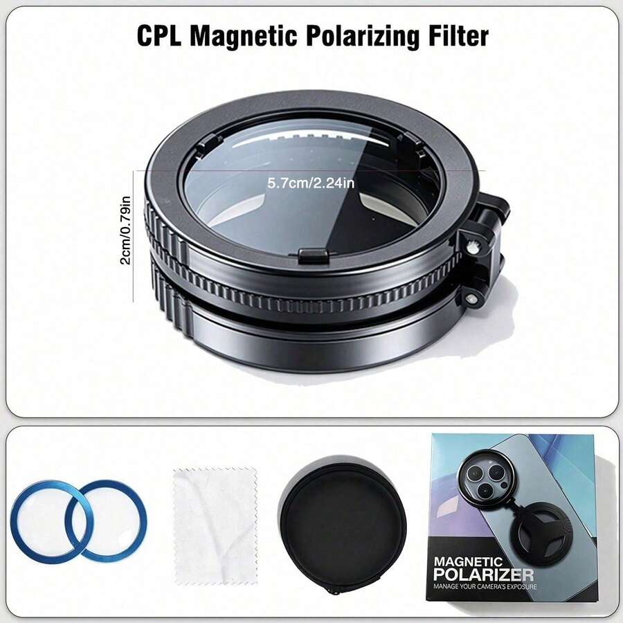 Filtro Polarizador CPL Magnético de Alta Calidad de 52mm para Smartphones, Recubrimiento Óptico Multicapa de Vidrio HD, Resistente a Arañazos y Reutilizable, Elimina Reflejos para Fotografía Móvil - Talla única - Ver 1