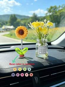 1件裝 花瓶＋向日葵裝飾品 車用裝飾配件 可愛花卉裝飾（底座顏色隨機發貨） - 擺飾 - 查看 11