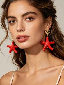 1 Pair Summer Ocean Natural Vacation Style Conch Shell Starfish Shell Earrings For Women, Lightweight Luxury Personalized Casual Versatile - Ocean-themed Earrings - View 4