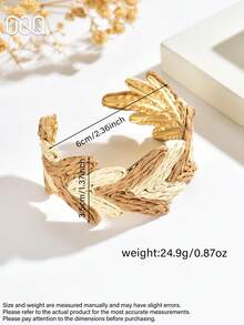 OOQ 1pc Summer Vacation Style Geometric Oval Colorblock Raffia Open Cuff Bracelet, Adjustable Size, Versatile Fashionable Elegant Women's Bangle, Suitable For Beach Vacation And Any Holiday Gift - Mixed Coffee - View 6