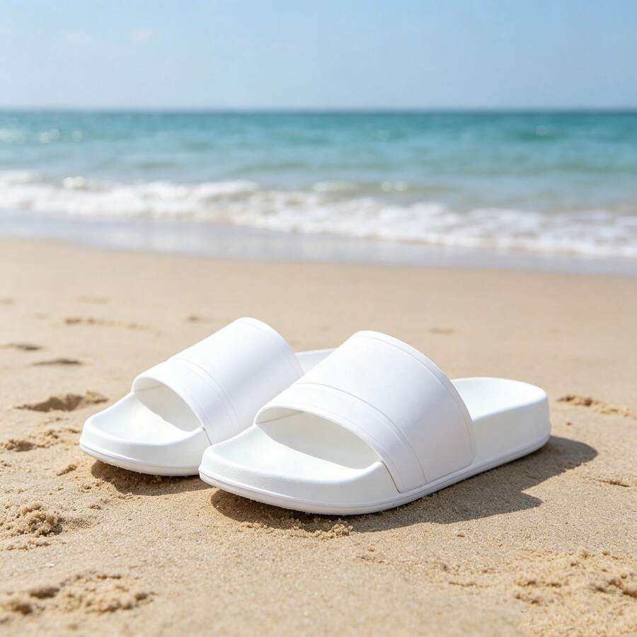 Men's Spring To Summer Slippers, Indoor Slip-On Shower Slippers, Outdoor Casual Slippers - White - View 1