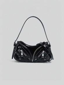 Fashionable, Personalized Street Style Shoulder Bag, Niche Design, Multifunctional, Classic Synthetic Leather Design, Suitable For Dates Dinners - Black - View 6