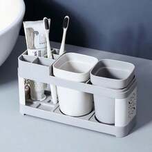 Juego de accesorios de baño creativo para parejas, soporte para cepillo de dientes con taza de enjuague, estante de almacenamiento para pasta de dientes y taza de enjuague bucal - Multicolor - Ver 7