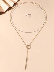 1pc Fashionable Minimalist Geometric Long Necklace For Women, Zirconia Inlaid, Elegant And Elegant - Silver - View 5