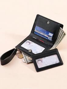 Vintage Lychee Grain Minimalist Women's Wallet, Premium Elegant Bifold Card Holder With Multiple Card Slots, Zipper Coin Purse, Short Letter Design - Black - View 4