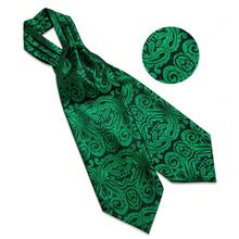 Black Base Emerald Green Vintage Paisley Ascot Cravat 3Pcs Package,Mens Holiday Gala Suit Hanky Cufflink Set - Green - View 4