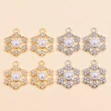 10Pcs Snowflake Series Pearl & Rhinestone Alloy Snowflake Pendants, Suitable For DIY Jewelry Making, Necklace Bracelet Earring Accessories, Christmas Holiday Decoration Gifts - Multicolor - View 6
