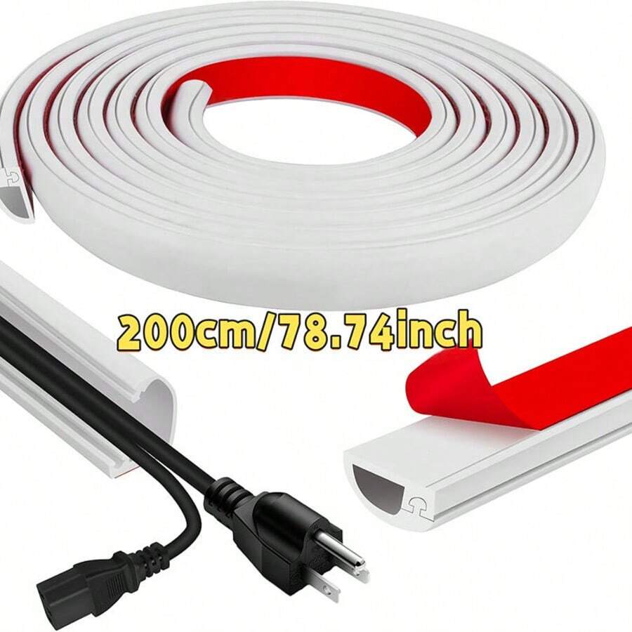 2M/3M Curved Anti-Crush Floor Cable Cover, Self-Adhesive Power Extension Cord Cable Management Tray, Cable Protector, Home Wire Organizer