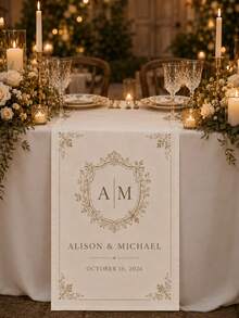 Personalized Wedding Tablecloth, Printed With Name And Date, Customized Wedding Couple Table Banner, Minimalist Style Wedding Banquet Decoration, Customized Tablecloth - Multicolor - View 5
