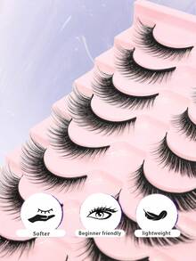 10對自然感狐狸眼翹尾假睫毛，蓬鬆3D仿真睫毛 - 黑色 - 查看 2