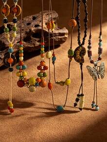 1pc/3pcs Bohemian Vintage Star Feather Bow Multi-Pendant Long Necklace, Fashionable Chinese Style Elegant Exquisite Accessory For Women, Suitable For Daily Wear, Vacation And Holiday - Ancient Bronze - View 14