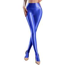 Tight For Women Shiny Dance Stockings Semi-Opaque High Waist Control Top Silky Pantyhose - Blue - View 1