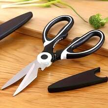 Multifunctional Stainless Steel Kitchen Scissors With Protective Cover, Dual-Use For Home And Commercial, Non-Slip Effort-Saving Culinary Shears For Vegetables, BBQ Meat, Baking Ingredients - Black - View 6