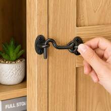 1 Set 4-Inch Black/Silver Barn Style Simple Door Lock Hardware, Sliding Eye Hook Lock With Screws, Rust-Resistant Metal Lock For Privacy Protection, Suitable For Indoor Doors, Windows, Wooden Fences And Garage Doors - A - View 5