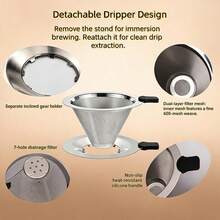 NANSPATH 2-In-1 Immersion &Amp; Pour Over Coffee Maker, Reusable Stainless Steel Coffee Dripper With Detachable Stand, Paperless Metal Coffee Filter For Single Cup Brewing, Portable Coffee Brewer - ColorA - View 5