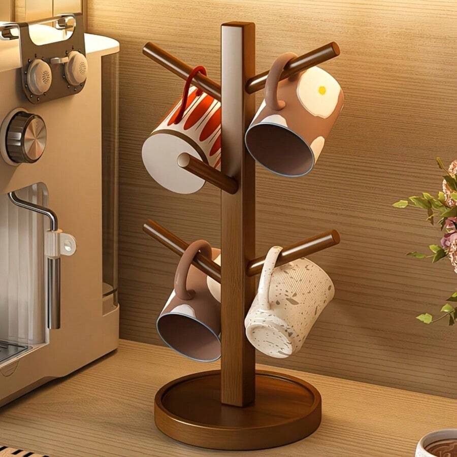 6-Hook Vintage Cup Rack, Mug Display, Kitchen Utensil Storage Rack, Entryway Key & Clothing Shelf, Bathroom Towel Rack - Multicolor - View 1
