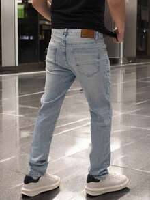 Men's Slim Fit Premium Denim Jeans With Elastane Lycra - 藍色冰島 - 查看 4