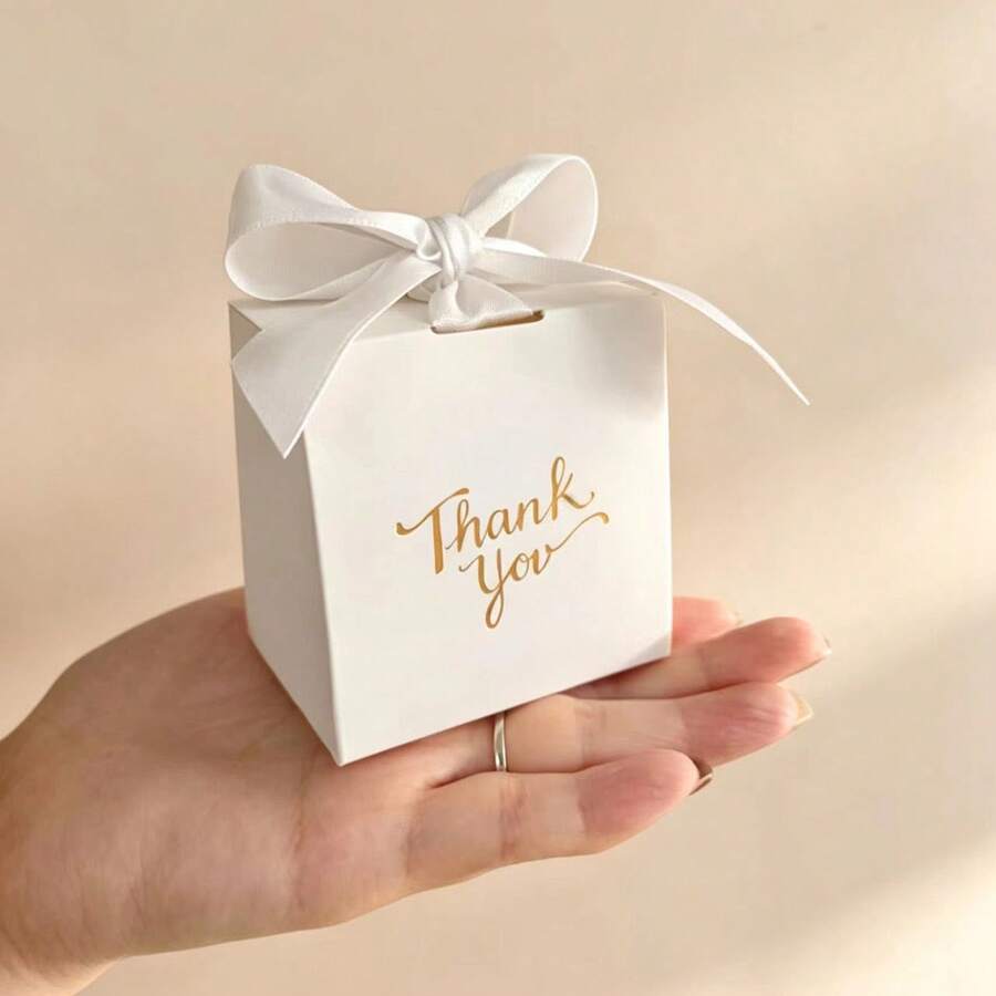 50PCS White Thank You Gift Boxes With Satin Ribbon Decoration, Wedding, Party, Holiday Elegant Packaging, Wedding Candy Boxes, Holiday Decoration, Premium Paper, Christmas Choice DIY Gift Boxes