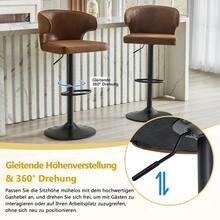 Set Of 2 Bar Stools With Backrest, Height Adjustable, 360° Swivel Bar Chair With Large Base & Footrest, Modern Kitchen Stools For Bar, Kitchen Counter (Stools Only) - Brown - View 3