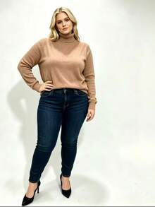 Steve Store Women's Knit Turtleneck Plus Size Elastane Sweater Long Sleeve Basic Winter Blouse Elegant Fashion - bege nova - 查看 4