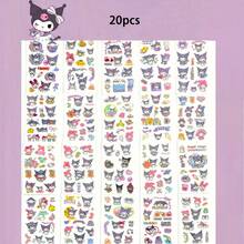 SANRIO 卡通可愛防水持久身體藝術貼紙，適合女孩和青少年，日系動漫派對禮物，動漫主題臨時紋身，卡通主題貼紙適用於派對和日常使用，隨機圖案 - 多色 - 查看 10