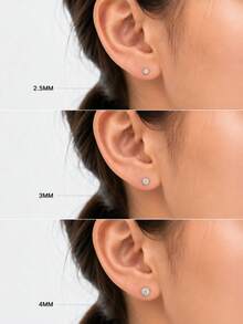 AnlaScheer 1pc D-Color Moissanite Flat Back Stud Earring, Genuine S925 Sterling Silver Single Stone Inlay, Hypoallergenic Platinum Plated Jewelry - Silver - View 4