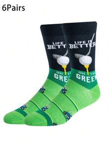 1/3/6 par kreativa golfstrumpor för herrar, bekväma och andningsbara mid-calf-strumpor, långa och roliga crazy happy socks för män - Multifärgad - Visa 11