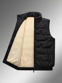 Men's Autumn/Winter Stand Collar Thermal Lined Quilted Casual Vest, Versatile Fishing Jacket - Black - View 5