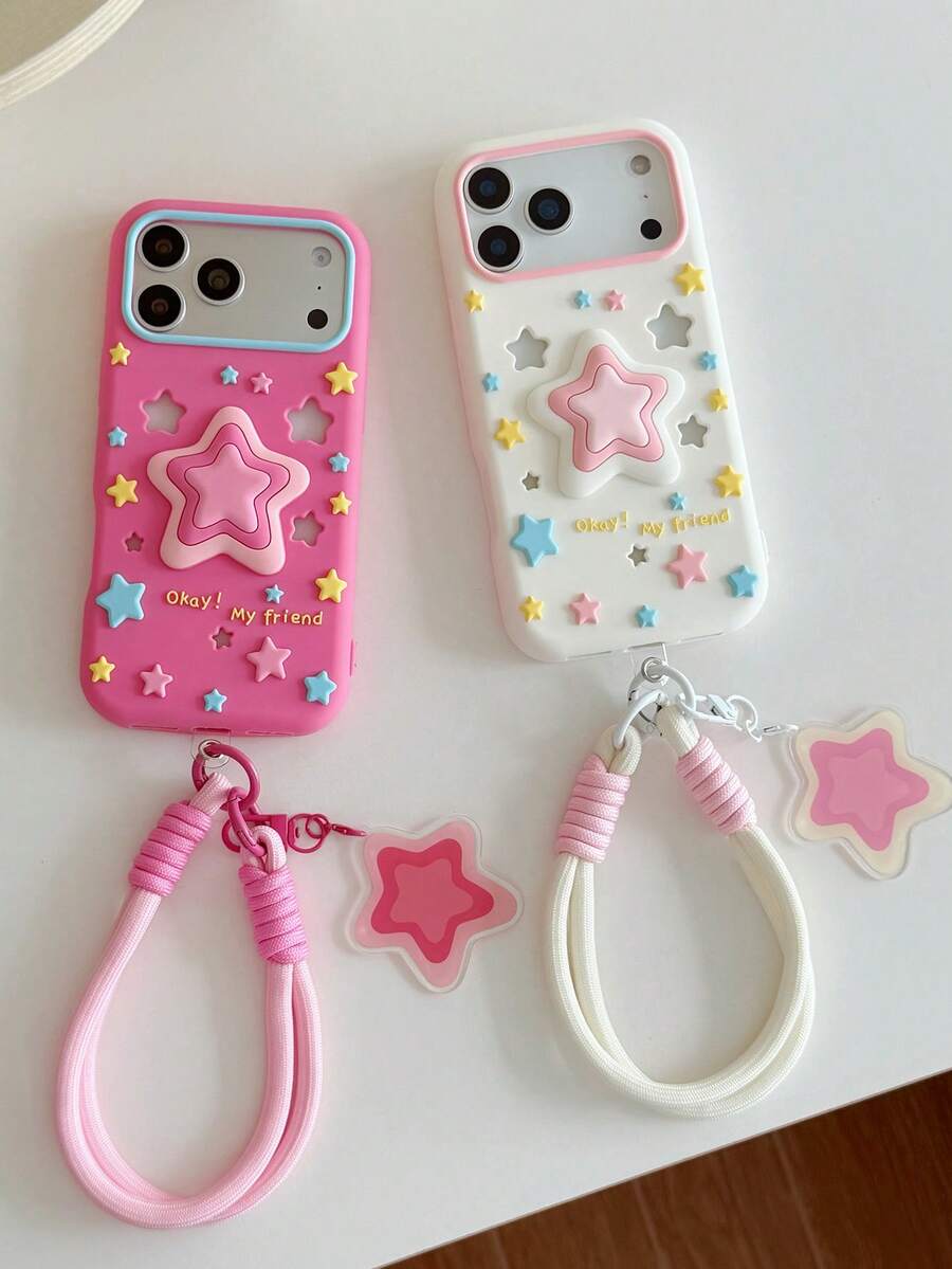 Lolla 1pc Hollow Star Design Anti-Drop Phone Case Compatible With IPhone 16/16Pro/16Promax/17/17Pro/17Promax - Multicolor - View 1