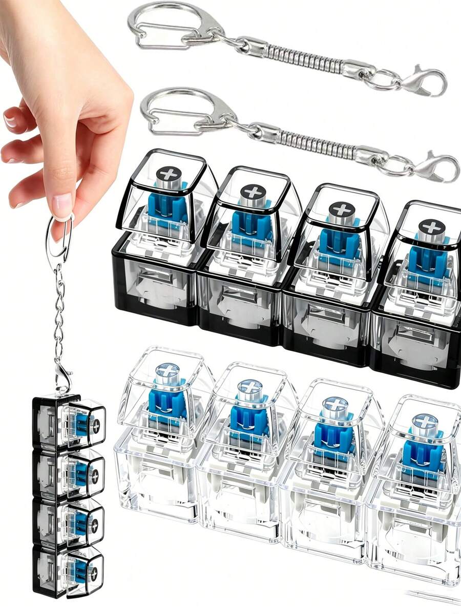 4-In-1 Tactile Mechanical Keychain, Transparent Acrylic Shell, Soft Pressure-Resistant , Suitable For Teens And Adults, Birthday Gift, Teacher Appreciation Gift, Back To School Gift