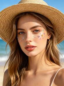2Pcs Of Randomly Arranged Gemstone Stickers With Colors Including Stars, Hearts, Moons, And Multicolored Beads, Suitable For Various Gatherings, Parties, And Girls' Travel Clothes, Waterproof And Durable, Can Be DIY - Multicolor - View 6