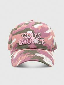 1 mũ lưỡi trai bóng chày đường phố cho bé gái thêu "God's Favorite", họa tiết rằn ri vệt mực rừng nhiệt đới, in họa tiết ngẫu nhiên - A - Xem 4