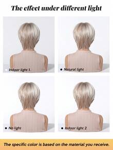 FIVE STARS 8 Inch Straight Bob Wig, Heat-Resistant Synthetic Fiber Layered Pixie Short Hair, Light Gray Gold Silver Highlighted Wig With Side Bangs, Natural Daily Women's Wig, Suitable For Party And Cosplay - Multicolor - View 9