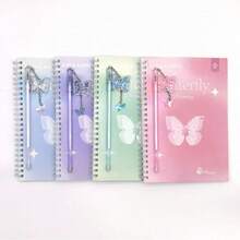 A5 Spiral Notebook + Butterfly Ballpoint Pen, With Double Coil – 60 Pages Per Book, Exquisite Love Letter And Butterfly Pattern Design, Inner Pages With Grid Paper Diary, Suitable As Gift, Office/School Supplies, Guest Birthday Gift, Graduation Party Supplies, 2026 Graduation Party Supplies, Graduation Ceremony - A - View 1