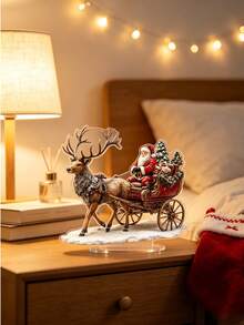 2D Flat Acrylic Santa Claus Reindeer Sleigh Desktop Sign, Vintage Christmas Tabletop Decor, Suitable For Coffee Table, Side Cabinet, Office, Fireplace, Christmas Home Gift (Non-3D) - A - View 11