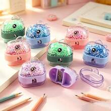 2pcs Cute Dinosaur Liquid Sand Pencil Sharpener, Built-In Colorful Foam Beads For Shaking Stress Relief, Multiple Macaron Color Options. Sharp Blade For Smooth Pencil Sharpening And Less Lead Breakage, Detachable Pencil Shavings Compartment For Easy Cleaning, Compact And Portable, Ideal For Student Daily Stationery And Creative Small Gifts. - Multicolor - View 7
