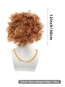 70s Disco Afro Wig Set With Matching Brown Mustache Gold Chain Accessory Retro Synthetic Hair For Hippie Halloween Party Men Vintage Costume Kit - Multicolor - View 10