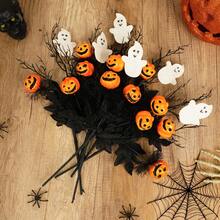5Pcs Halloween Black Branches With Small Pumpkins - Artificial Stems With Maple Leaves Holloween Table Party Indoor Decorations (Halloween Branche) - Multicolor - View 5